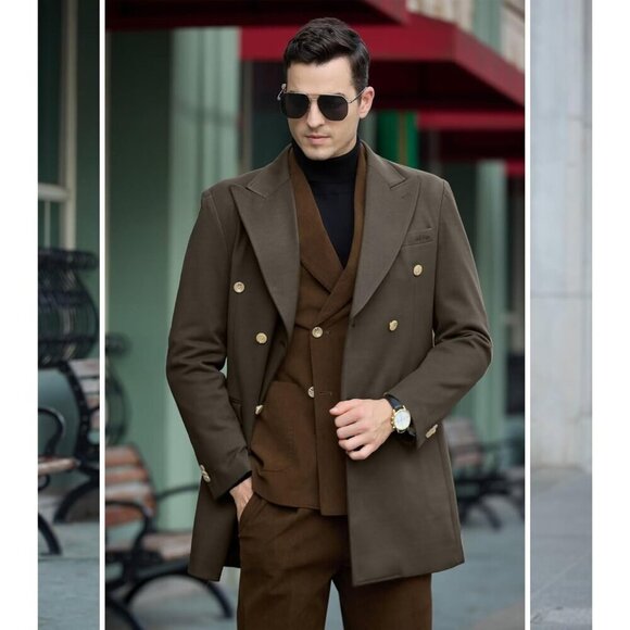 Mens Brown  Winter Jacket Trench Coats for Men Long Jackets Warm Double+ - Picture 5 of 7